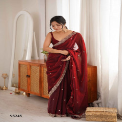 Premium Fendy Satin Saree with Beads & Pearl Embroidery Border